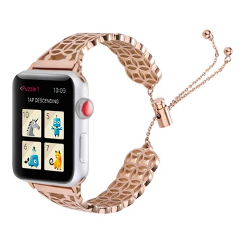 Ремешок для Apple Watch браслет Монета квадратный полый горный хрусталь ремешок из нержавеющей Стали 49мм45мм44мм42мм41мм40мм38мм ремешок для Iwatch
