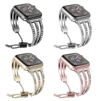 Ремешок для часов Совместим с ремешком Apple Watch 38/42/45 мм iWatch Collection 4/3/2/1 Женский Модный металлический браслет с бриллиантами