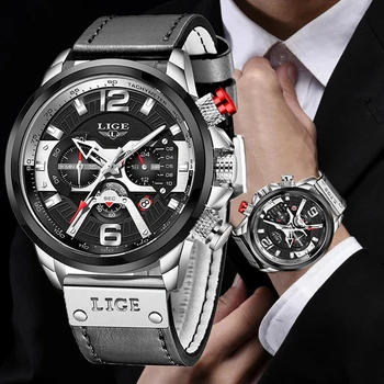 Мужские часы LIGE, лидирующий бренд, спортивные часы с большим циферблатом, Роскошные Мужские военные кварцевые наручные часы с хронографом, мужские часы для мужчин