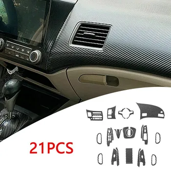 Наклейки для интерьера автомобиля Обновите свой стиль с помощью набора наклеек из глянцевого углеродного волокна для Honda Civic 2006 2011