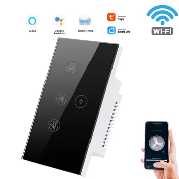 US Tuya Wifi Smart Touch Вентилятор, Выключатель Света, Потолочный светильник, Настенные Выключатели 110 В, Дистанционное управление скоростью Alexa Google Home