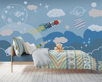 beibehang Обои на заказ, нарисованные вручную детская комната космический корабль гостиная спальня диван ТВ фон стены 3D обои