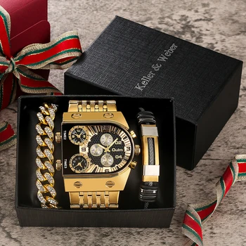 Золотые Роскошные Часы Мужские С Полной Стальной Датой, Большой Циферблат, Кварцевые Наручные Часы Oulm, Браслеты, Подарочный Набор На День Рождения relógio masculino de luxo