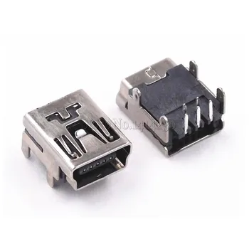 100 шт. Мини-USB Тип B 5-контактный Разъем с прямым углом DIP Jack Разъем Plug-in