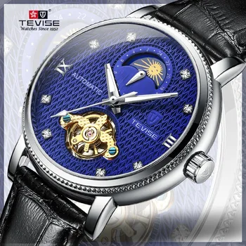 Популярные мужские часы TEVISE Business Circle T612 Six Flying из натуральной кожи, светящейся нержавеющей стали, полностью автоматические механические Мужские часы