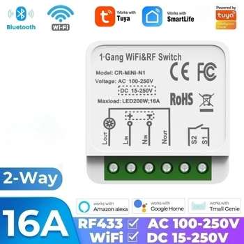 Умный Wifi RF433 Модуль Переключателя 16A AC/DC Реле домашней Автоматизации для Alexa Google Home Alice Голосовое Управление Tuya Smart Life