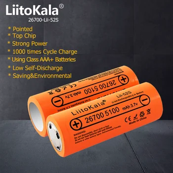 1-18 шт LiitoKala Lii-52S Остроконечная Литий-ионная Аккумуляторная Батарея 3,7 В 26700 5100 мАч Для светодиодного фонарика, Литий-ионный аккумулятор