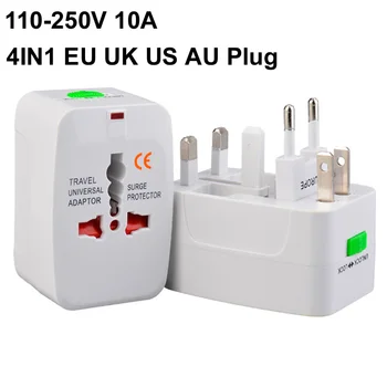 Универсальная розетка для электрического зарядного устройства переменного тока 110-250 В 10А, Международный адаптер для путешествий, Штепсельные вилки ЕС, Великобритании, США, AU, Конвертер