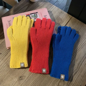 Зимние Женские кашемировые вязаные перчатки с сенсорным экраном, высококачественная варежка, Утолщенные теплые однотонные модные перчатки для женщин, Лыжные перчатки