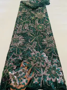 Роскошная кружевная ткань с африканскими бусинами, Мода 2023 Года, Высококачественный французский тюль, Кружевная вышивка пайетками Для вечернего платья