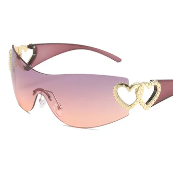 Винтажные солнцезащитные очки в стиле панк, женские брендовые дизайнерские солнцезащитные очки без оправы, женские модные солнцезащитные очки с сердечком, роскошные градиентные солнцезащитные очки De Sol