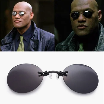 Круглые модные солнцезащитные очки с клипсой на носу без оправы, Hacker Empire Matrix Morpheus, винтажные мини-солнцезащитные очки для мужчин