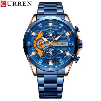 Мужские часы CURREN из нержавеющей стали, креативная мода, Роскошный светящийся циферблат с хронографом, мужские повседневные наручные часы