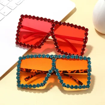 Солнцезащитные очки с бриллиантами большого размера, квадратные Роскошные женские солнцезащитные очки для вечеринок, индивидуальный дизайн, солнцезащитные очки с кристаллами оптом UV400