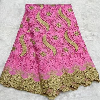 Розовая Африканская кружевная ткань 2023, Новейшая французская кружевная вышивка с камнями Для женского вечернего платья