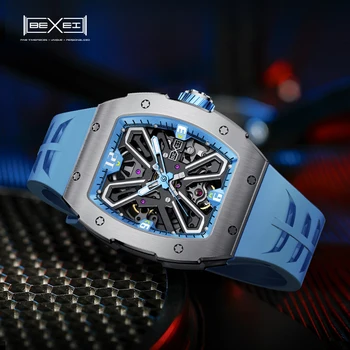 BEXEI 9113 Бочкообразные Автоматические Механические часы для мужчин класса Люкс Мощностью 80 часов, Сапфировое Зеркало, Светящиеся деловые наручные часы