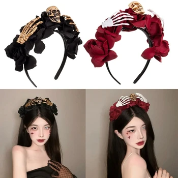 Страшная повязка на голову с черепом на Хэллоуин с черной розой, праздничная одежда, подарок для мальчиков и девочек