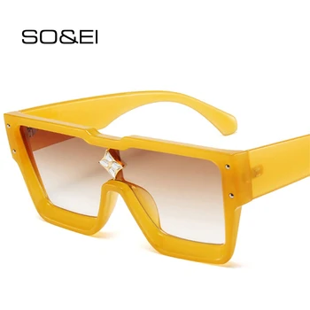 SO & EI, Модные Негабаритные Квадратные Солнцезащитные очки, Женские Ретро Брендовые Дизайнерские Желеобразные Оттенки UV400, Мужские Роскошные Солнцезащитные очки с Кристаллами