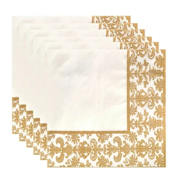 100шт Одноразовая салфетка с золотой печатью, салфетки из папиросной бумаги с принтом для ресторана и отеля (золотой + белый)