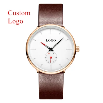 CL028 Черная натуральная кожа Часы с вашим логотипом На заказ Водонепроницаемые Мужские часы с частным лейблом Персонализированные