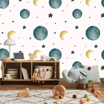 Современные 3D обои для Маленьких Детей для Гостиной с Рельефной Текстурой Nursy Бумага для Стен В рулонах Star Moon Декоративная Виниловая Фреска
