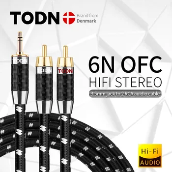 Кабель TODN HiFi аудио RCA кабель, разъем для подключения аудиосигнала 3,5 мм, штекер aux, штекер convert 2 RCA