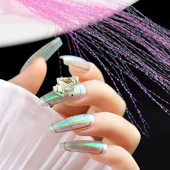 Флуоресцентная лазерная нить Блестящая 3D шелковая лента Голографическая шелковая фольга для УФ-гель-лака для украшения ногтей