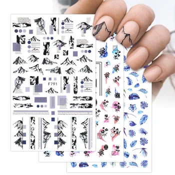 1 Лист 3D наклейки для ногтей Горный Пик Дизайн Самоклеящиеся Переводные Слайдеры Осенний лист Цветы Линия Волны наклейки для ногтей DIY Декор