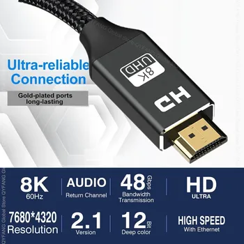 8K HDMI-Совместимый кабель Кабель 4K @ 120Hz HDMI-Совместимый 2,1-сплиттерный Удлинительный кабель HDR для PS5 PS4 PC Ноутбук Аудио-Видео Кабель