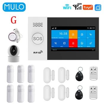 Беспроводная система охранной сигнализации MULO WIFI GSM для дома Для приложения Tuya Smart Life с интеллектуальным детектором движения и датчиком двери PG107