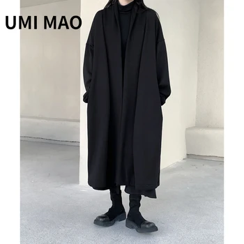 UMI MAO Yamamoto Темные Ветровые Длинные Куртки Из Композитного Флиса с Прямым воротником, Утолщенное Теплое Пальто Средней длины, Женское Пальто Y2K