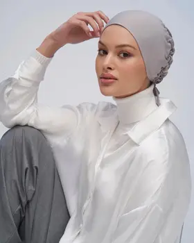 Модная мусульманская шапочка-хиджаб Из эластичного хлопка С Оборками, Женская Шапочка-Тюрбан, подкладка из атласного Шелка, Мусульманский платок
