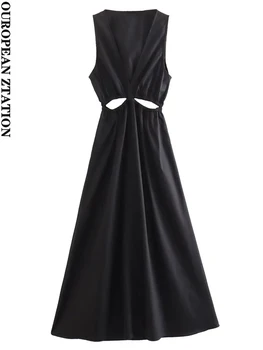 Женское модное платье миди из габардина с пайетками 2023, винтажное платье с v-образным вырезом и боковыми карманами, женские платья vestidos mujer