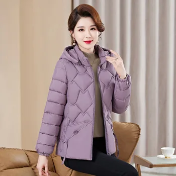 Короткая хлопковая куртка GRELLER в корейском стиле на пуху, Женские Элегантные повседневные пальто, Женские зимние теплые парки с капюшоном с длинным рукавом, Верхняя одежда