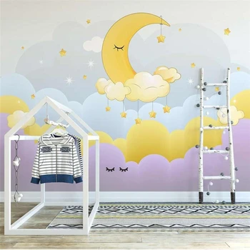 Современный скандинавский ins, расписанный вручную мультяшным облаком, Луной, звездным фоном для детской комнаты, обои для домашнего декора