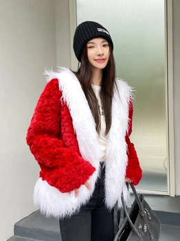Рождественское праздничное Новогоднее пальто, куртка с темпераментом из искусственного меха, лохматая верхняя одежда, женская зимняя одежда, Бесплатная доставка
