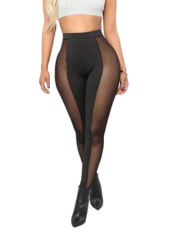 Женские сексуальные леггинсы из прозрачной сетки с высокой талией, облегающие брюки-карандаш для ночных прогулок, клубная одежда в уличном стиле
