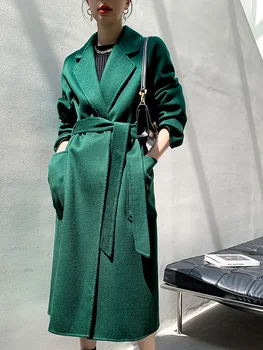 Женское пальто Emerald Water Ripple, осенне-зимнее новое шерстяное пальто из 100% чистой шерсти, модное удобное пальто