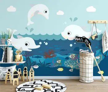 Изготовленные на заказ скандинавские мультяшные обои подводный мир маленький дельфин для стен спальни 3D обои для детской комнаты