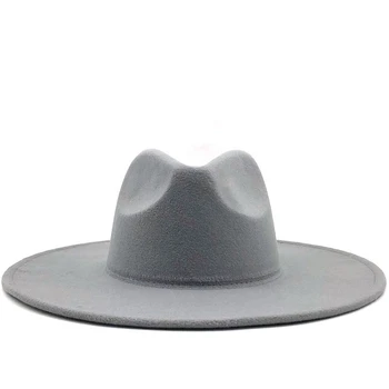 Простая зимняя шерстяная однотонная классическая фетровая шляпа в британском стиле, мужская женская панама, джазовая шляпа, большие фетровые шляпы с широкими полями 9,5 см