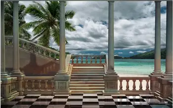обои 3D на заказ, фреска на стену, Дворец, Римская колонна, Пляж, вид на море, домашний декор, фотообои в гостиной