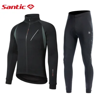 Мужской велосипедный костюм Santic, Зимняя куртка для занятий спортом на открытом воздухе, велосипедные Длинные Брюки, Флисовая одежда, сохраняющая тепло, горный Велосипед, Ветрозащитная спортивная одежда