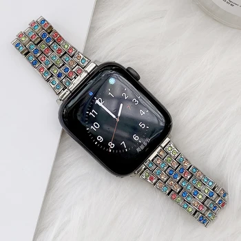Металлический бриллиантовый ремешок для Apple Watch Ultra 8 7 6 5 4 SE 45 мм 41 мм 40 мм 44 мм браслет из нержавеющей стали для iwatch 38 мм 42 мм correa