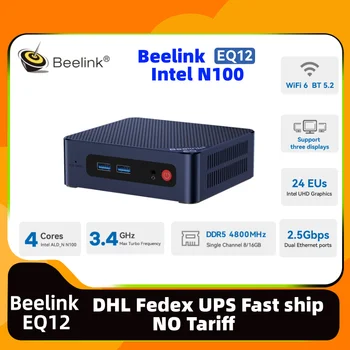 3-7 дней Доставки по всему миру Beelink EQ12 Intel 12th N100 Мини-ПК Windows 11 DDR5 8 ГБ 500 ГБ Игровой ПК мини-ПК офисный геймер beelink pc