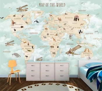 Пользовательские 3D обои мультфильм карта мира фон стены гостиная спальня детская комната украшение фрески обои из папье-маше