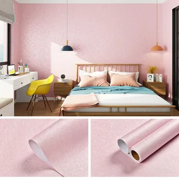 Розовые Современные самоклеящиеся обои, Пленка для украшения дома, наклейка на стену, Рулонная бумага, 3D рельефная Шелковая текстура, украшение