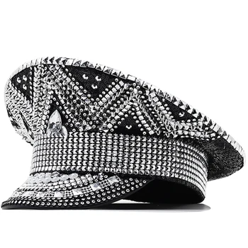 Роскошная женская шляпа капитана Невесты Со стразами, Черная военная шляпа, шляпа сержанта, шляпа для празднования Девичника, шляпа для дня рождения