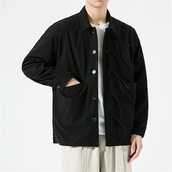 Куртка Harajuku, Мужская Демисезонная Свободная куртка, пальто, мужские однотонные куртки-карго, дизайн с большим карманом