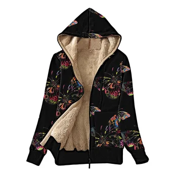 2023 Новое осенне-зимнее пальто с капюшоном для женщин, свободное плюшевое разноцветное пальто с принтом, женские куртки