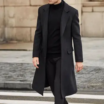 Зимняя мужская куртка с длинными рукавами и пуговицами, пальто, тренч средней длины, куртка